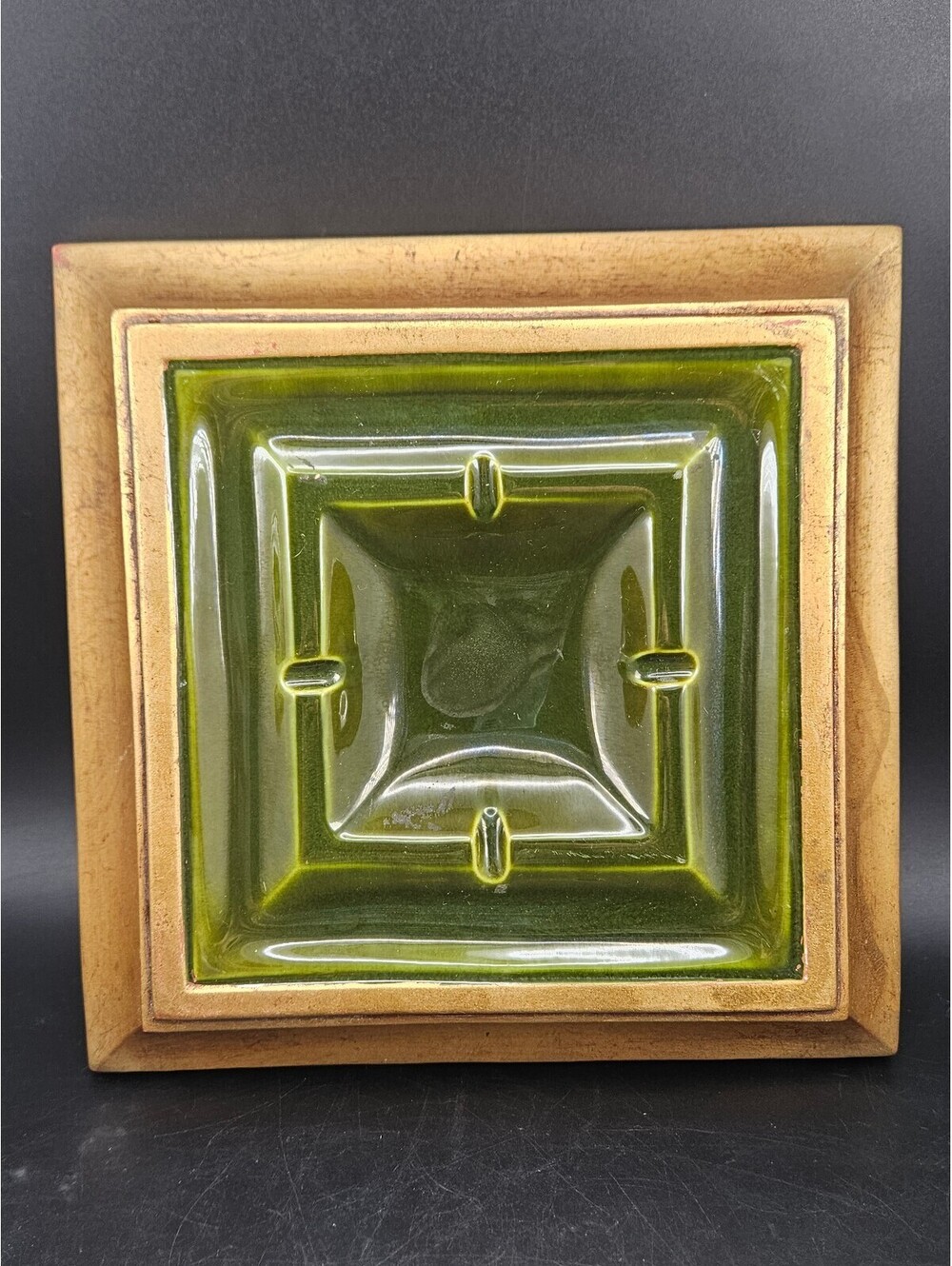 Vtg MCM Anthony Freeman McFarlin Gold Green Ceramic Incense Tray Catchall